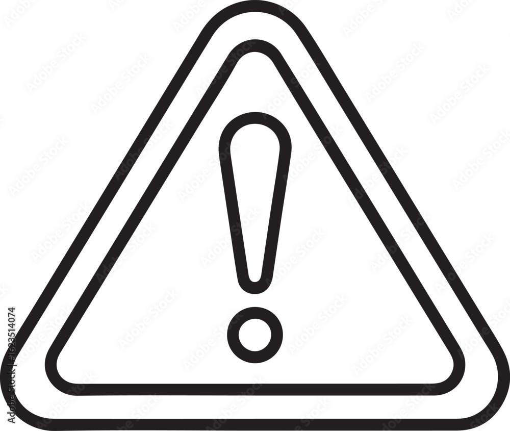 Poster black and white outline of a triangular warning sign with an exclamation mark inside