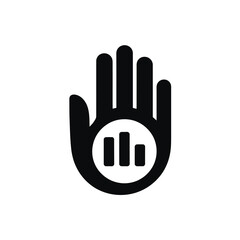 Obraz premium Black silhouette of an open hand with a circular graph inside the palm silhouette