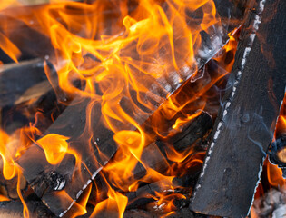 Burning Wood With Bright Orange Flames in High Detail