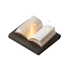 Open book glowing pages isolated on a transparent background