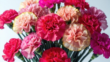 Colorful carnations in shades of pink, red, and cream arranged together.