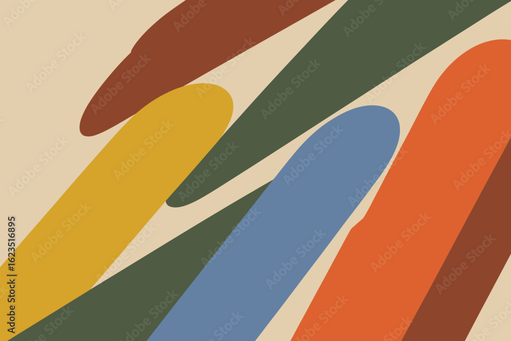 Poster abstract background featuring rounded colorful shapes on a beige backdrop, creating a modern art des