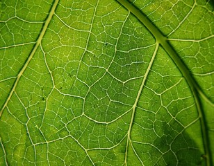 microscopic detail of a green leaf showing the fine structure of the veins