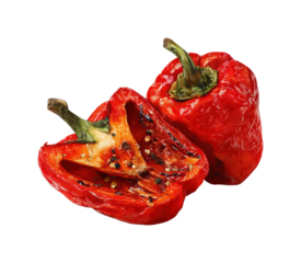 Slicing fresh red bell peppers in a kitchen for culinary delights isolated on transparent background, png