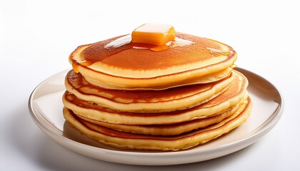 stack of golden brown pancakes close up shot on white background delicious breakfast food photography