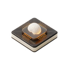 Futuristic brain chip glowing isolated on a transparent background