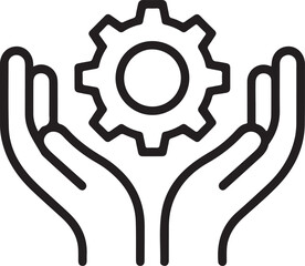 Hands holding a cogwheel representing support for mechanical engineering and industry