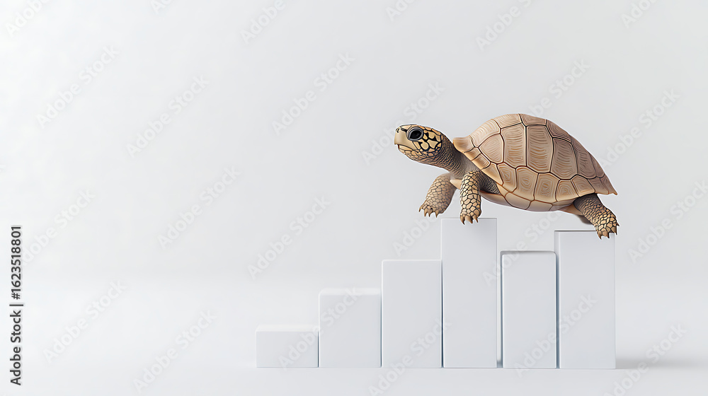 Poster turtle climbing a bar graph. demonstrating slow but steady progress, growth, persistence, and determ