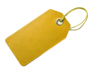 Golden blank tag with string isolated on transparent background