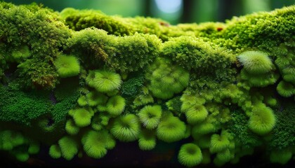 bright green moss texture covers the ground surrounded by various shades of lush foliage this natural backdrop offers ample copy space for design and creative uses in projects