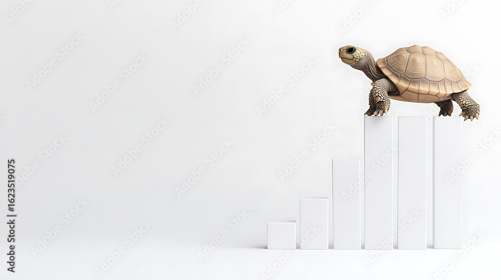 Poster turtle on a growth chart: slow and steady wins the race. symbolizing gradual progress, persistence, 