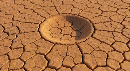 A close up view of cracked earth with a circular depression in the center of the frame area zone ai generative