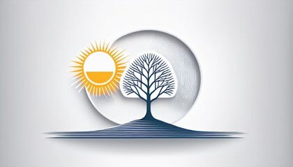 a white logo displays a tree and sun isolated on a white background