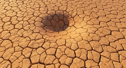 Aerial view of cracked earth with a sinkhole in the center under bright sunlight in a desert landscape ai generative