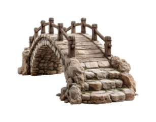 Historic stone bridge over water nature landscape view isolated on transparent background, png
