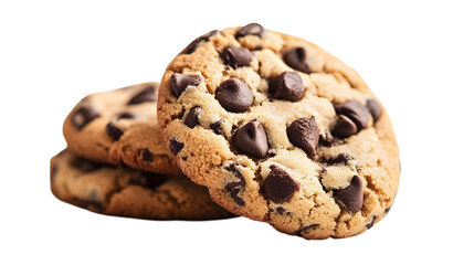 Three chocolate chip cookies stacked on top of each other