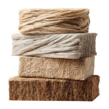 Natural fiber building materials stacked for use isolated on transparent or white background
