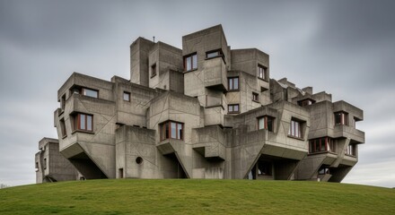Brutalist Architecture Abstract Concrete Building with Angular Facade