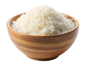 Bowl of uncooked long grain white rice isolated on transparent background