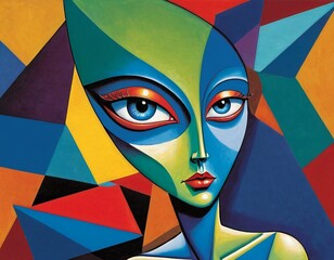 Colorful Abstract Portrait With Geometric Shapes and Vibrant Hues