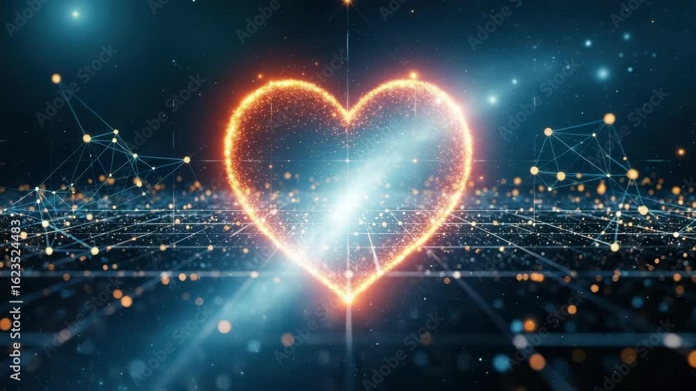 Poster a glowing heart shape made of vibrant particles and light beams symbolizing love and connection set 