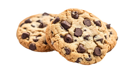 Three chocolate chip cookies stacked on top of each other