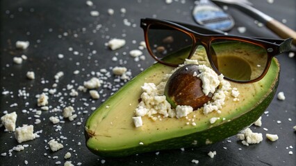 Avocado Half with Sunglasses and Feta Cheese 