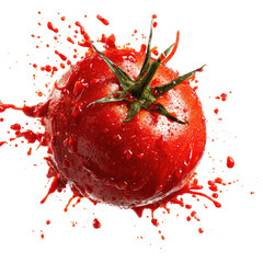 Fresh tomato exploding in vibrant juice