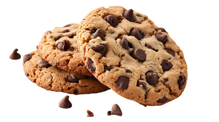 Three chocolate chip cookies stacked on top of each other