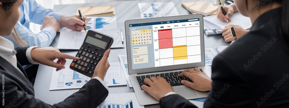 Poster business intelligence and data analysis concept. analyst team working on financial data analysis das