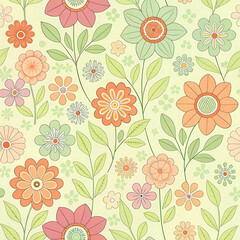 Nahtloses Retro-Blumen-Endlosmuster im naiven Cartoonstil