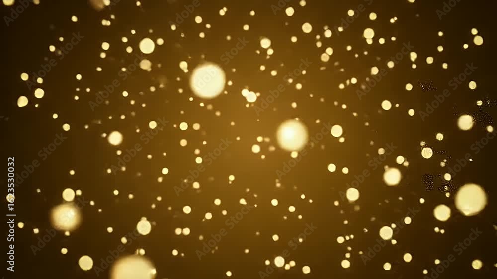 Poster golden bokeh particles floating and glowing softly