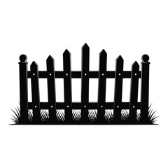 Black Silhouette of a Classic Picket Fence with Grass Illustration Vector Graphic For Design Projects and Creative Content Creation