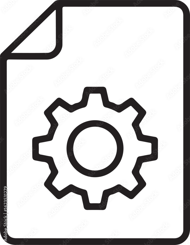 Poster simple outline icon of a document with a gear symbol representing settings or configuration