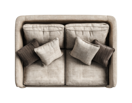 Cozy living room sofa arrangement home furniture display top view