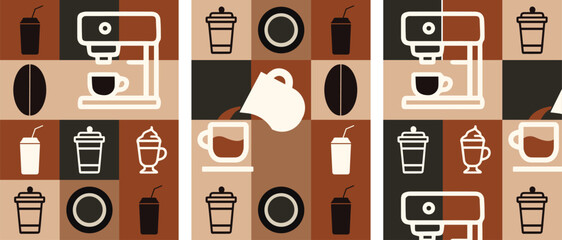 Set of vector patterns on the theme of coffee and coffee making book cover notebook pattern for banner poster design elements