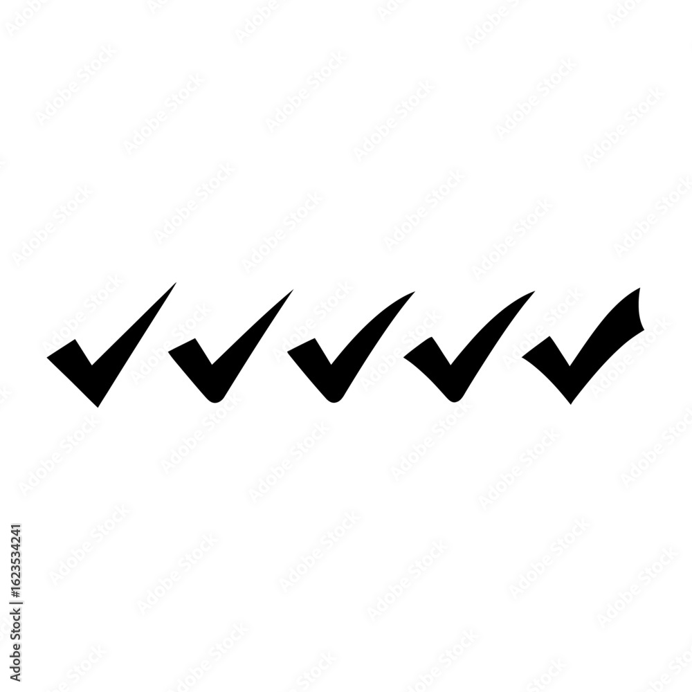 Poster a row of five black check marks aligned horizontally on a white background