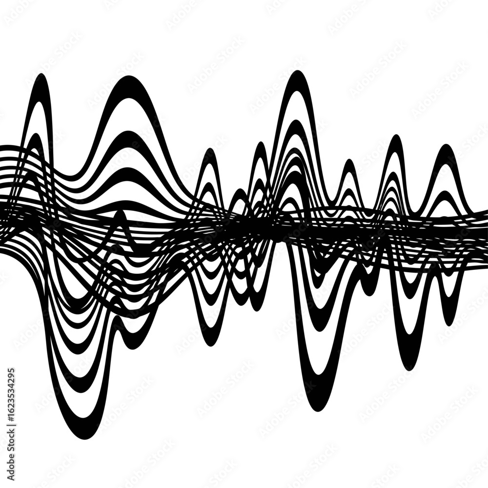 Poster Abstract black and white wavy lines creating a dynamic and chaotic pattern