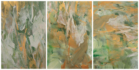 Art Modern oil and Acrylic smear blot painting wall. Abstract texture beige, gold, green  color stain brushstroke background.