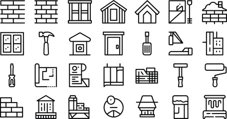 Collection of hand drawn building and construction icons