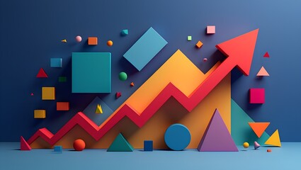 Abstract 3d data visualization with vibrant geometric shapes, symbolizing business analytics on a dark background.