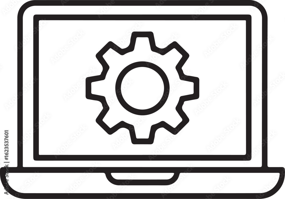 Poster laptop computer screen displaying a gear icon symbolizing settings or configuration