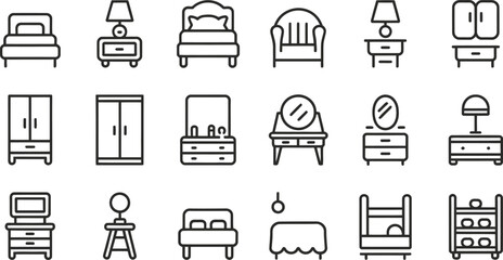 Collection of hand drawn furniture icons for interior design and home decor