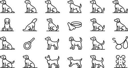 Collection of dog icons in various poses and breeds