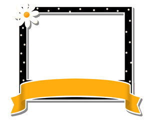Polaroid frame for photo & text with daisy flower. Photo frame with space for text. Card. Vector illustration on transparent background. Cute frame, card, banner, border, ribbon for photo, text, etc.