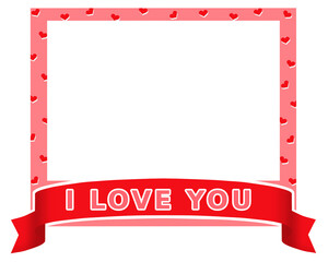 Red picture frame on transparent background. Empty square frame with heart pattern & I love you text. Polaroid, frame, card for picture, photo, invitation, birthday, celebration, anniversary