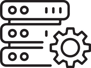 Server rack with a gear icon representing data management and it infrastructure