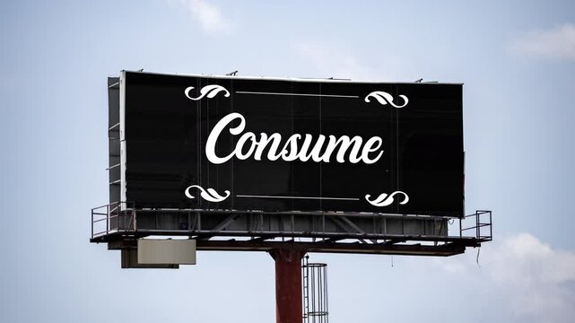 large outdoor advertising board with conform obey consume message on screen 