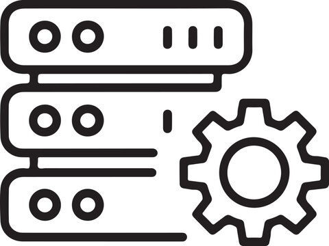 Server rack with a gear icon representing data management and it infrastructure