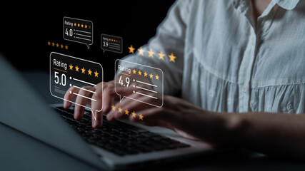 Customer centric review and rating system supports product review, digital rating concept, and...